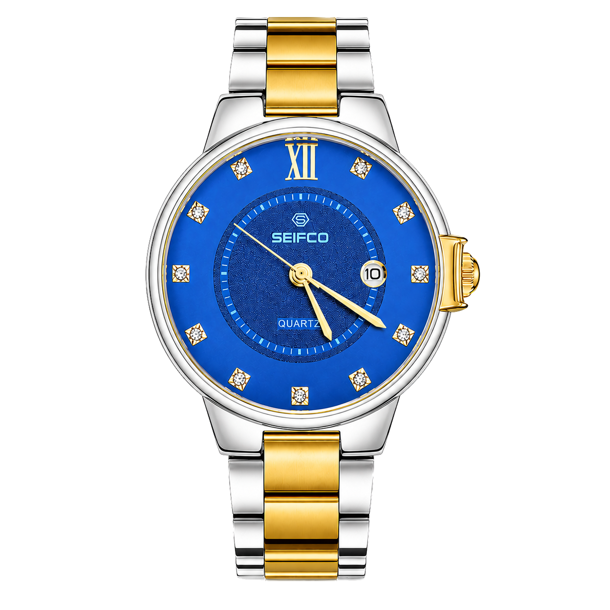 SEIFCO Classic Men's Stainless Steel Quartz Watch, Blue Dial, Silver Gold