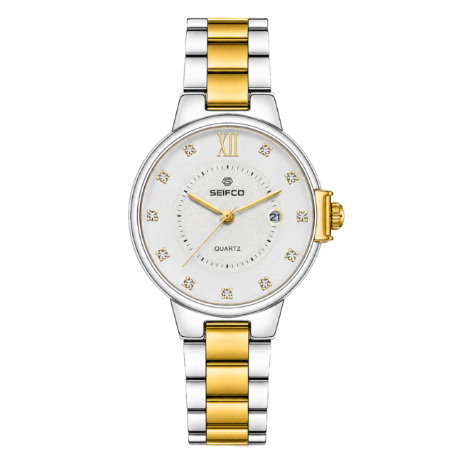 SEIFCO Classic Men's Stainless Steel Quartz Watch, White Dial, Silver Gold