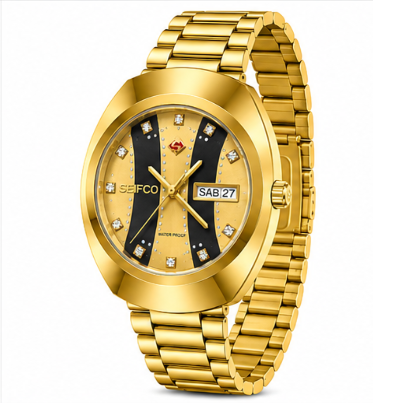 SEIFCO Classic Unisex Stainless Steel Watch with Black & Gold Dial - الصورة 2