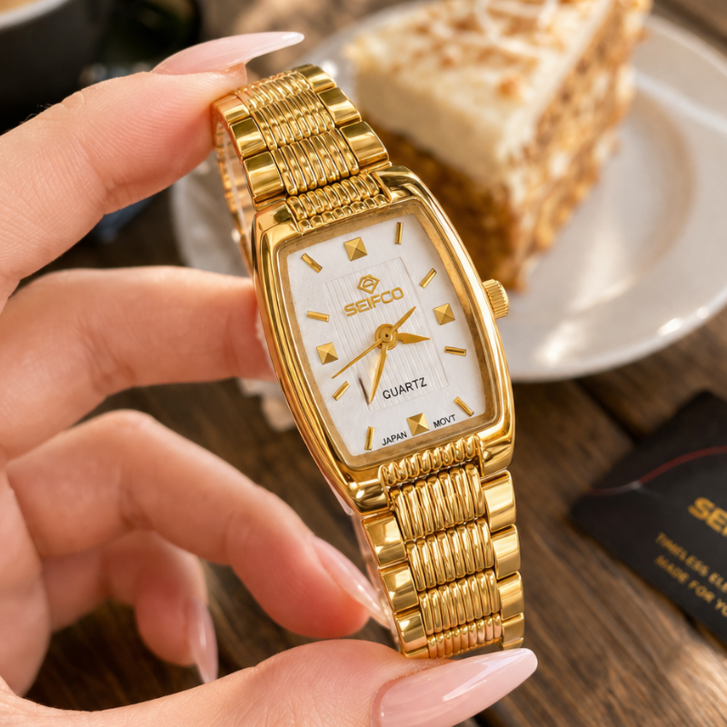 SEIFCO Classic Women’s Stainless Steel Quartz Watch with White Dial and Gold Bracelet - الصورة 3
