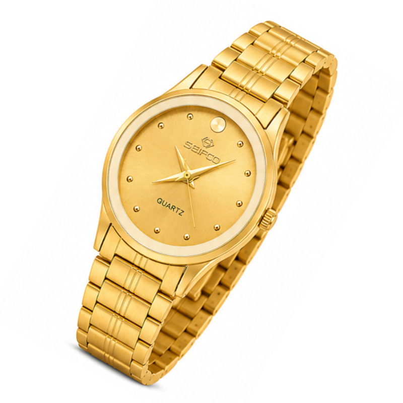SEIFCO Classic Women’s Stainless Steel Quartz Watch with Gold Dial and Gold Bracelet - الصورة 2