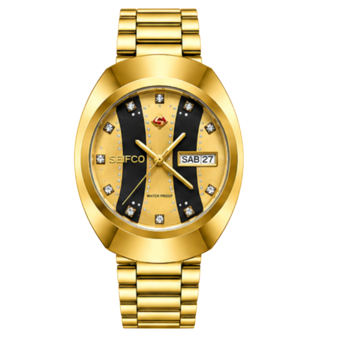 SEIFCO Classic Unisex Stainless Steel Watch with Black & Gold Dial