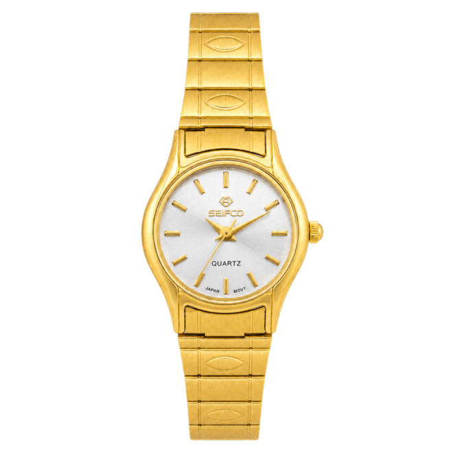 SEIFCO Slim Women's Stainless Steel Watch with Silver Dial and Gold Bracelet