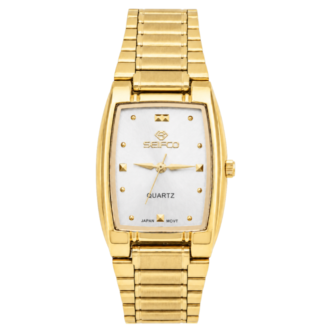 Seifco  unisex Quartz Watch, Silver Dial, Gold Stainless Steel Bracelet