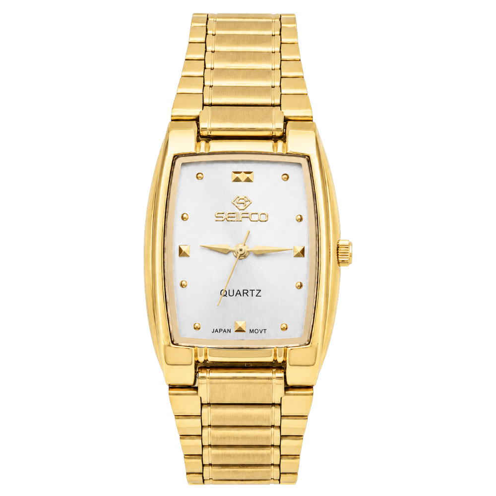 Seifco unisex Quartz Watch, Silver Dial, Gold Stainless Steel Bracelet
