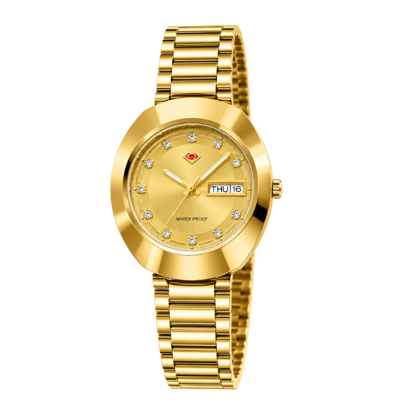 SEIFCO Classic Unisex Stainless Steel Watch with Gold Dial and Day