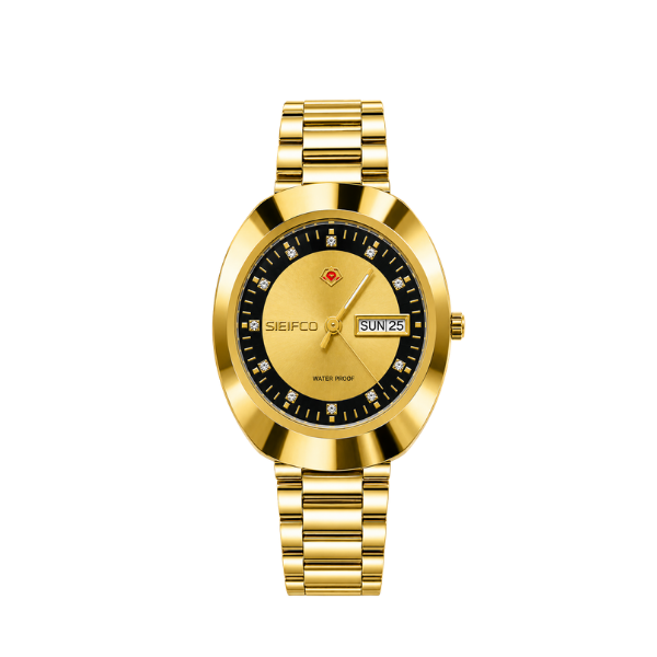 SEIFCO Classic Unisex Stainless Steel Watch with Gold Dial, Black Accents