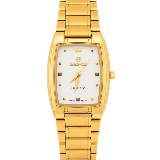 Seifco SF-OR7WGM unisex Quartz Watch, White Dial, Gold Stainless Steel Bracelet