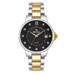 SEIFCO Classic Men's Stainless Steel Quartz Watch, Black Dial, Silver Gold