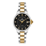 SEIFCO Classic Women Stainless Steel Quartz Watch, Black Dial, Silver Gold