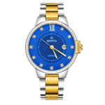 SEIFCO Classic Men's Stainless Steel Quartz Watch, Blue Dial, Silver Gold