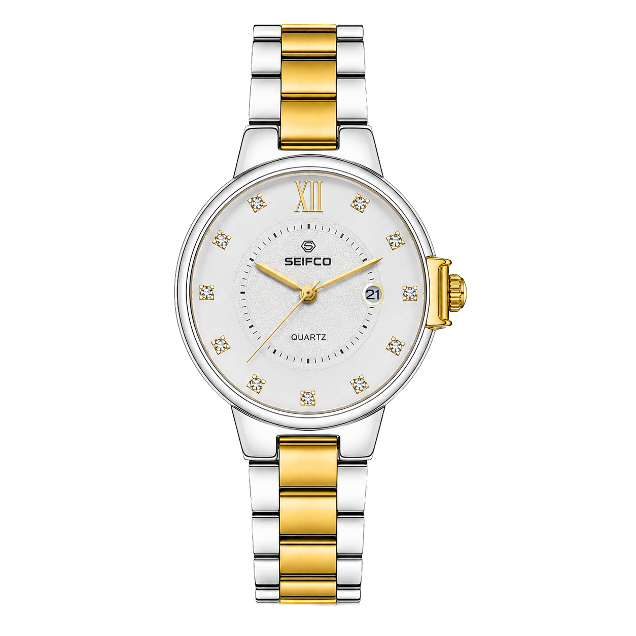 SEIFCO Classic Men's Stainless Steel Quartz Watch, White Dial, Silver Gold