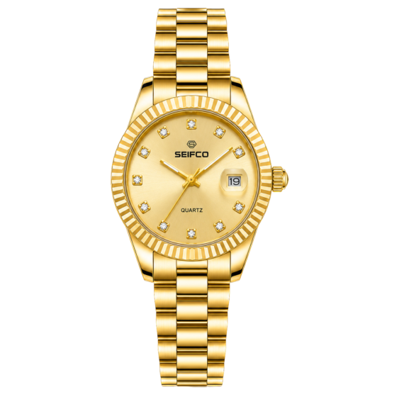 SEIFCO Classic Men's Stainless Steel Quartz Watch, Gold Dial, Gold