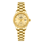 SEIFCO Classic Women Stainless Steel Quartz Watch, Gold Dial, Gold