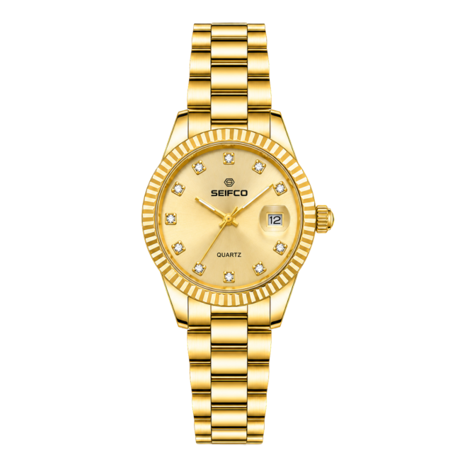 SEIFCO Classic Women Stainless Steel Quartz Watch, Gold  Dial,  Gold