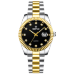 SEIFCO Classic Men's Stainless Steel Quartz Watch, Black Dial, Silver Gold
