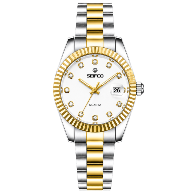 SEIFCO Classic Men's Stainless Steel Quartz Watch, White Dial, Silver Gold