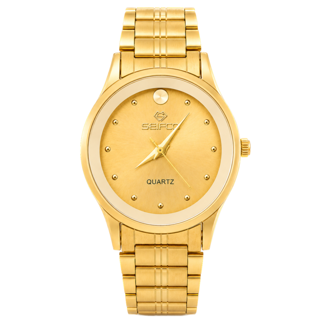 Seifco SF-OR5GGM unisex Quartz Watch, Gold Dial, Gold Stainless Steel Bracelet