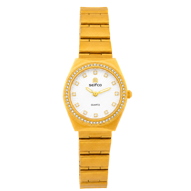 SEIFCO Slim Women's Stainless Steel Watch with White Dial and Gold Bracelet
