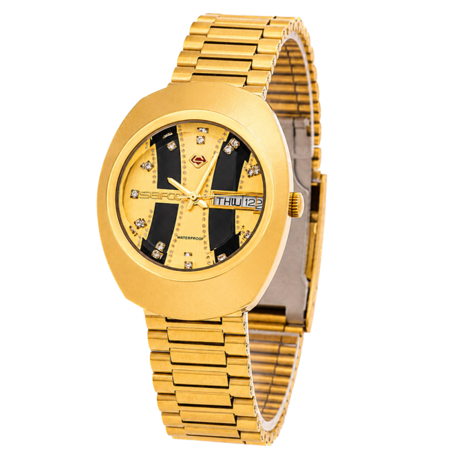 SEIFCO Classic Unisex Stainless Steel Watch with Black & Gold Dial