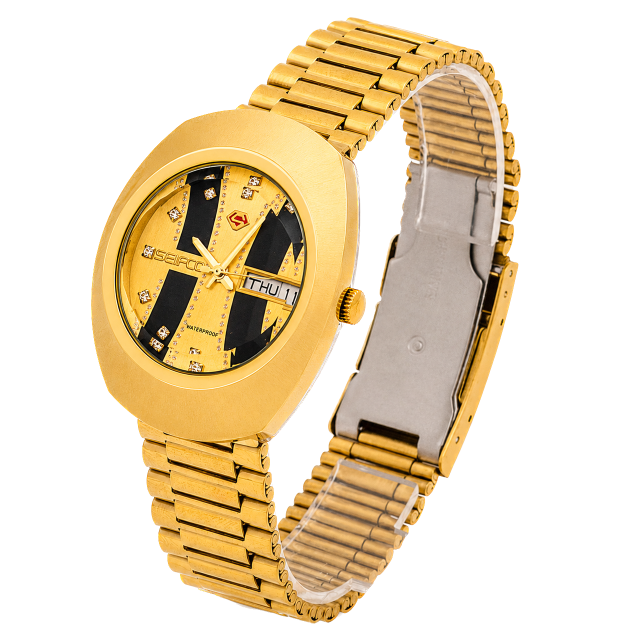 SEIFCO Classic Unisex Stainless Steel Watch with Black & Gold Dial - Image 2