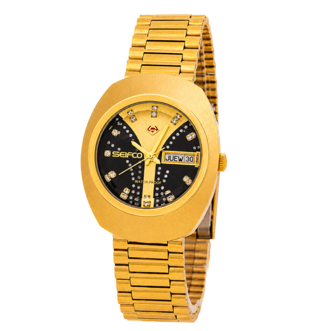 SEIFCO Classic Unisex Stainless Steel Watch with Black & Gold Dial
