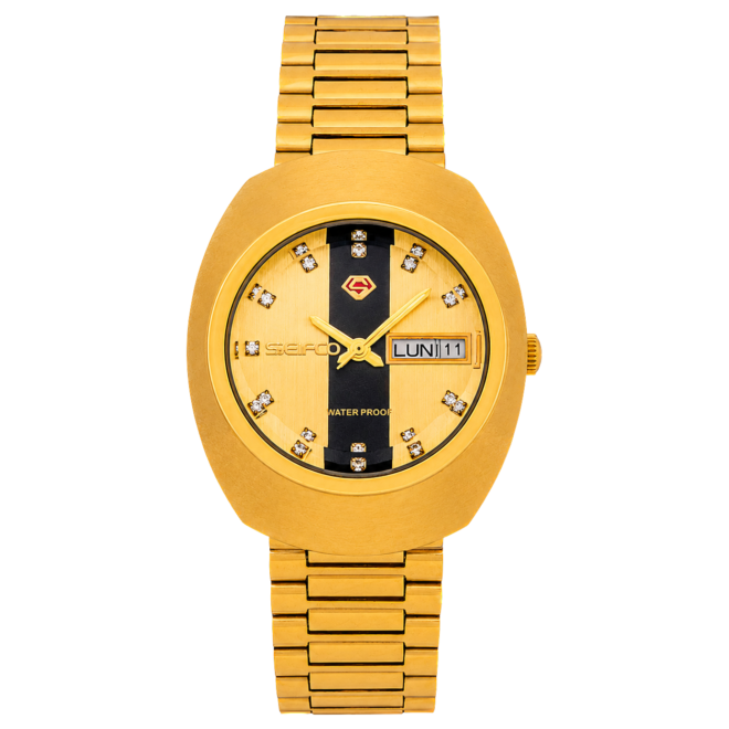 SEIFCO Classic Unisex Stainless Steel Watch with Gold & Black Dial a
