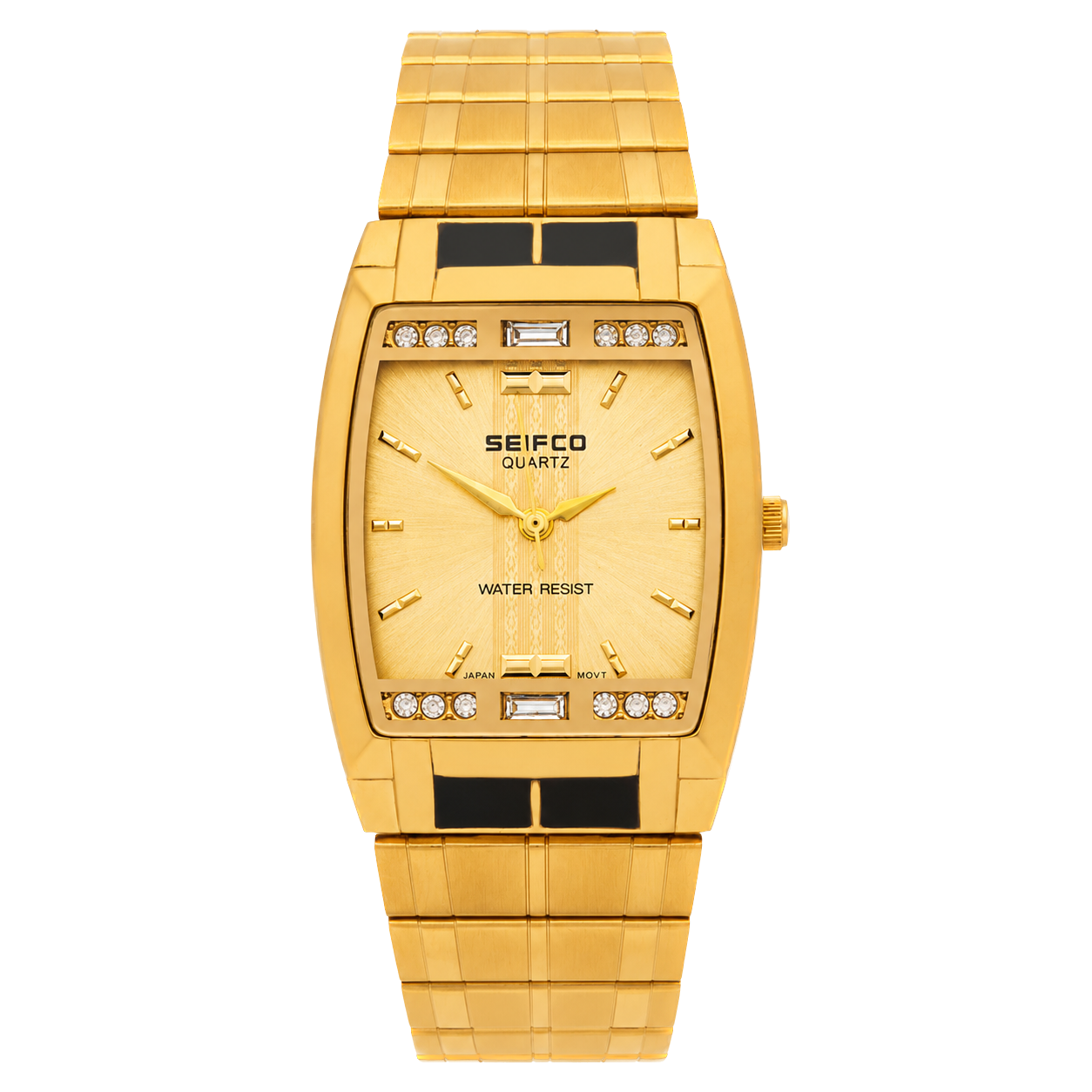 SEIFCO Classic Men’s Stainless Steel Watch with Gold Dial and Gold Bracelet