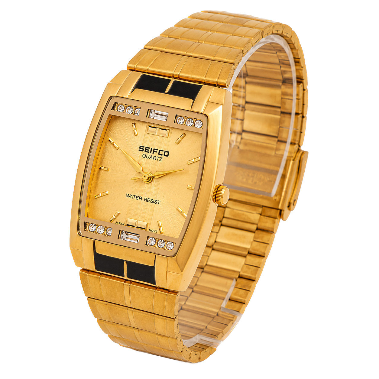 SEIFCO Classic Men’s Stainless Steel Watch with Gold Dial and Gold Bracelet - الصورة 2