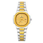 SEIFCO Classic Women Stainless Steel Quartz Watch, Gold Dial, Silver Gold