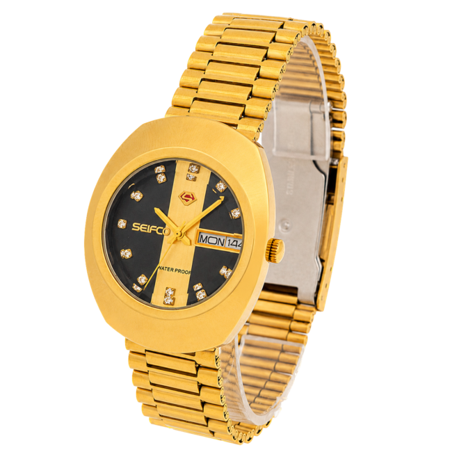 EIFCO Classic Unisex Stainless Steel Watch with Black & Gold Dial