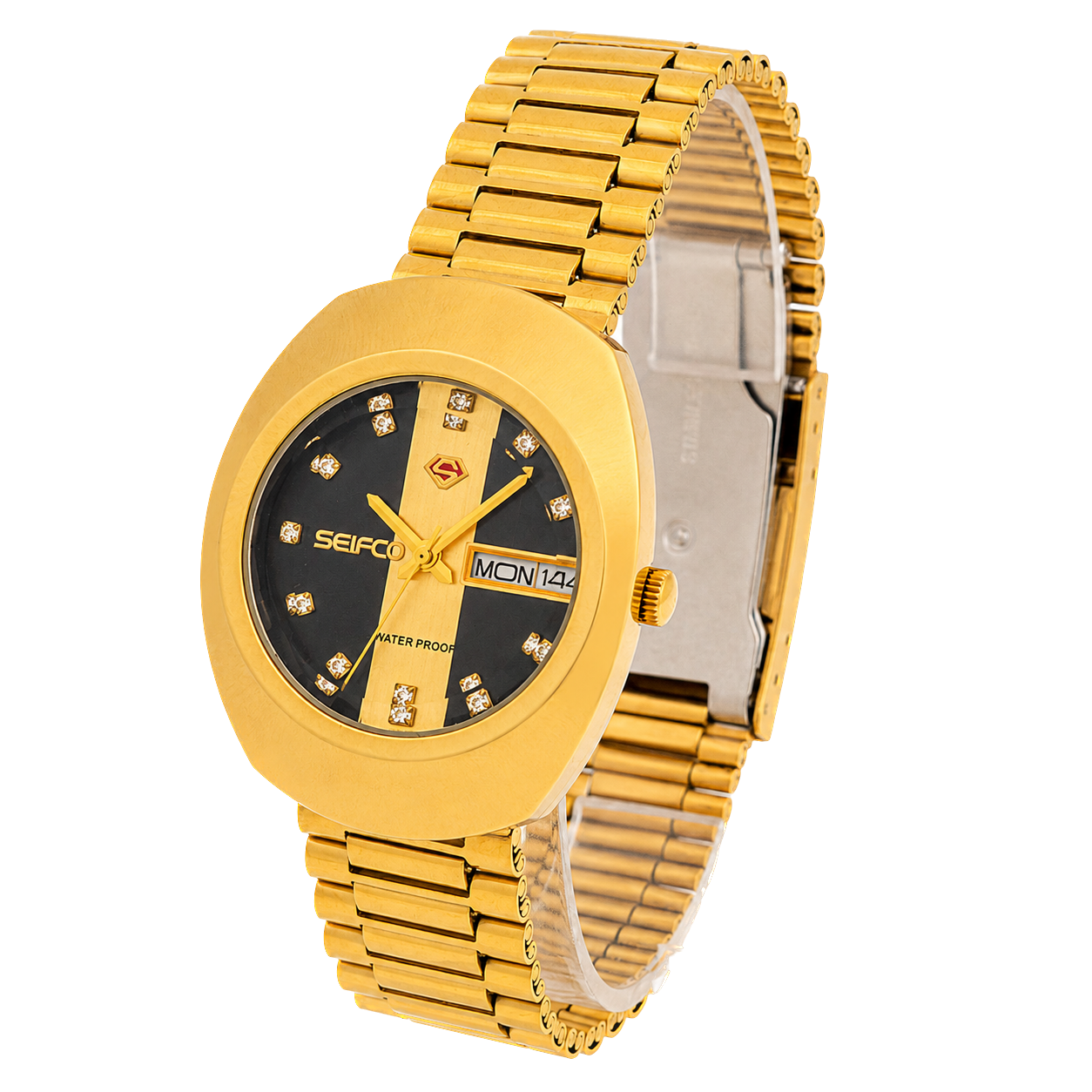 SEIFCO Classic Unisex Stainless Steel Watch with Black & Gold Dial