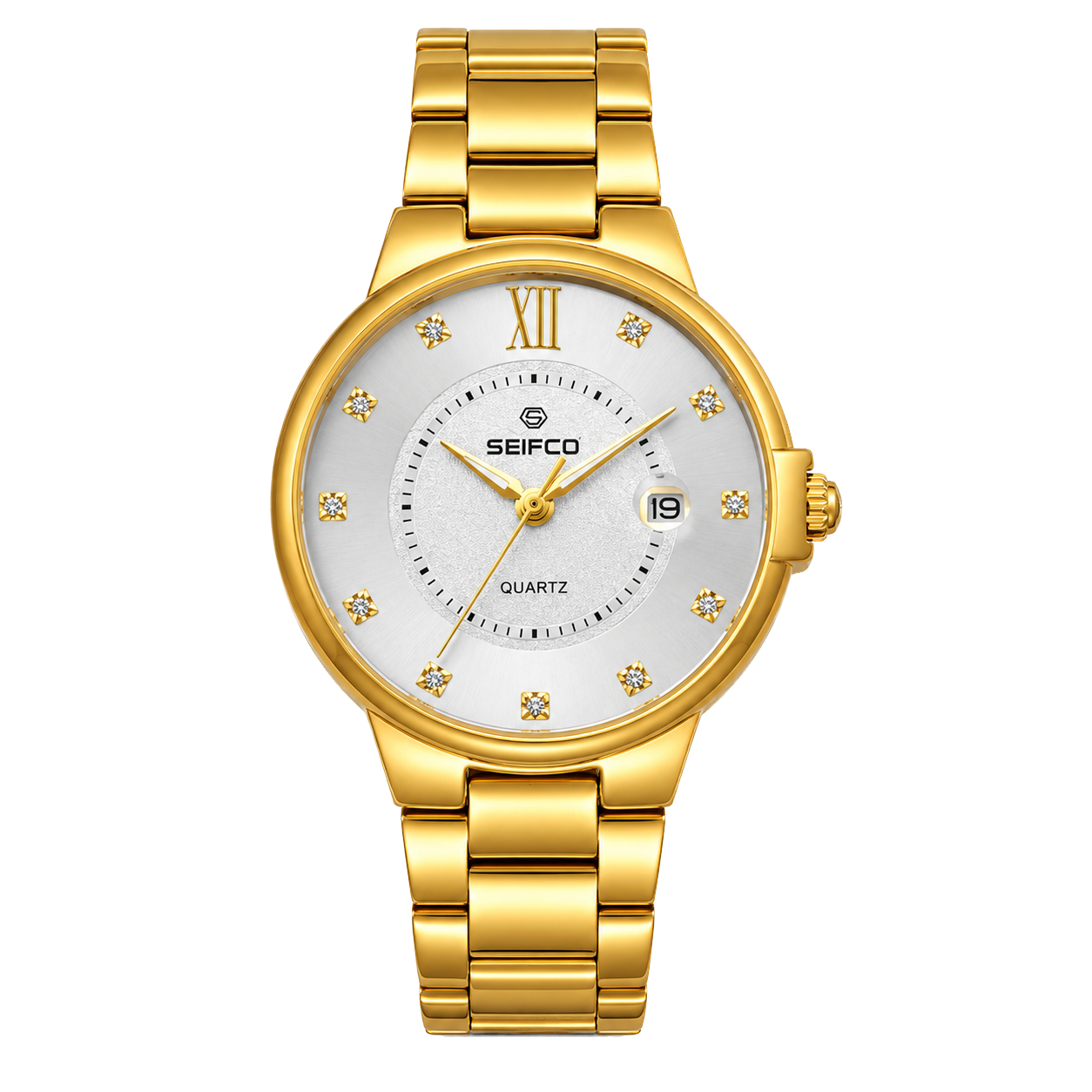 SEIFCO Classic Men's Stainless Steel Quartz Watch, White Dial, Gold