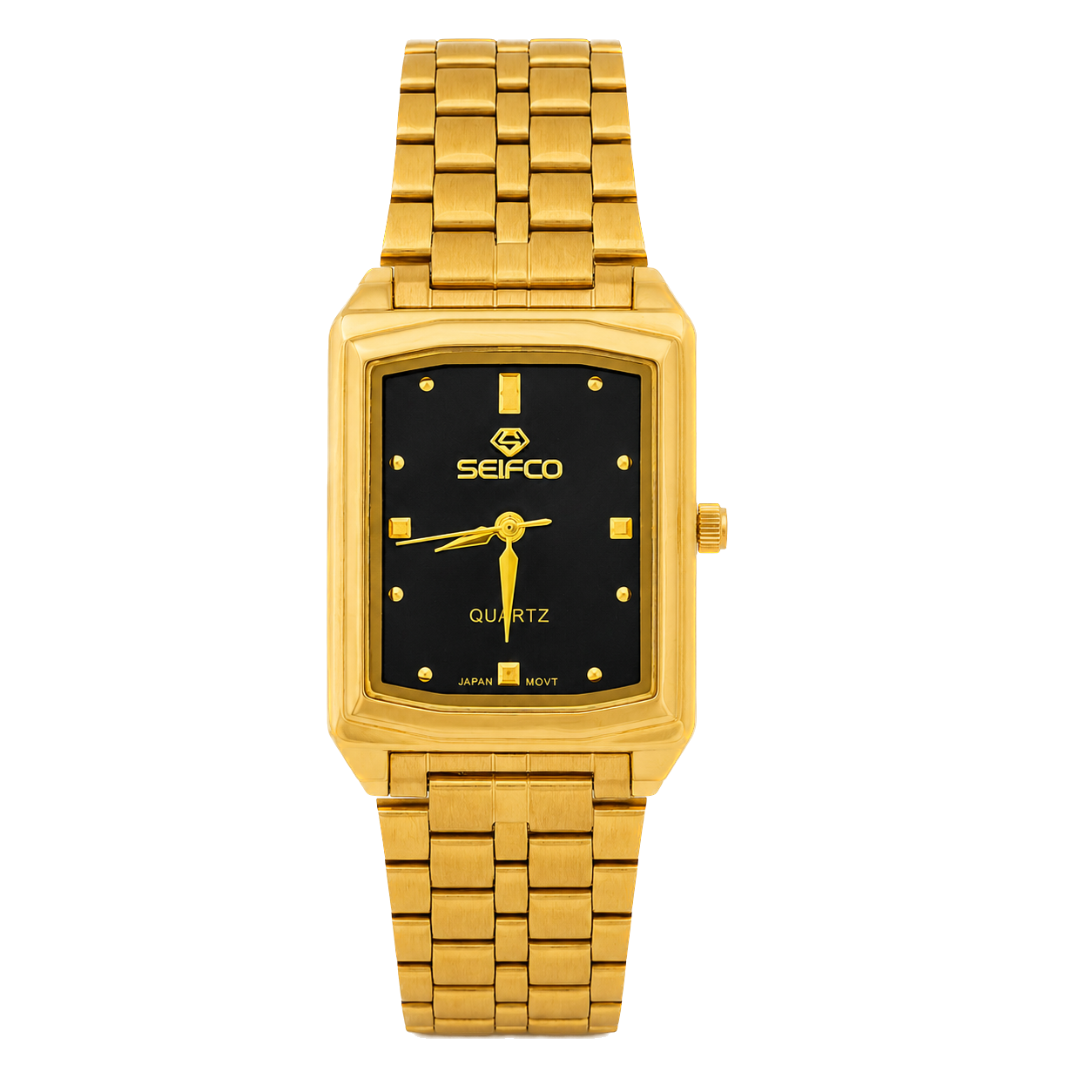 SEIFCO Classic Unisex Stainless Steel Watch with Black Dial and Gold Bracelet – Japanese