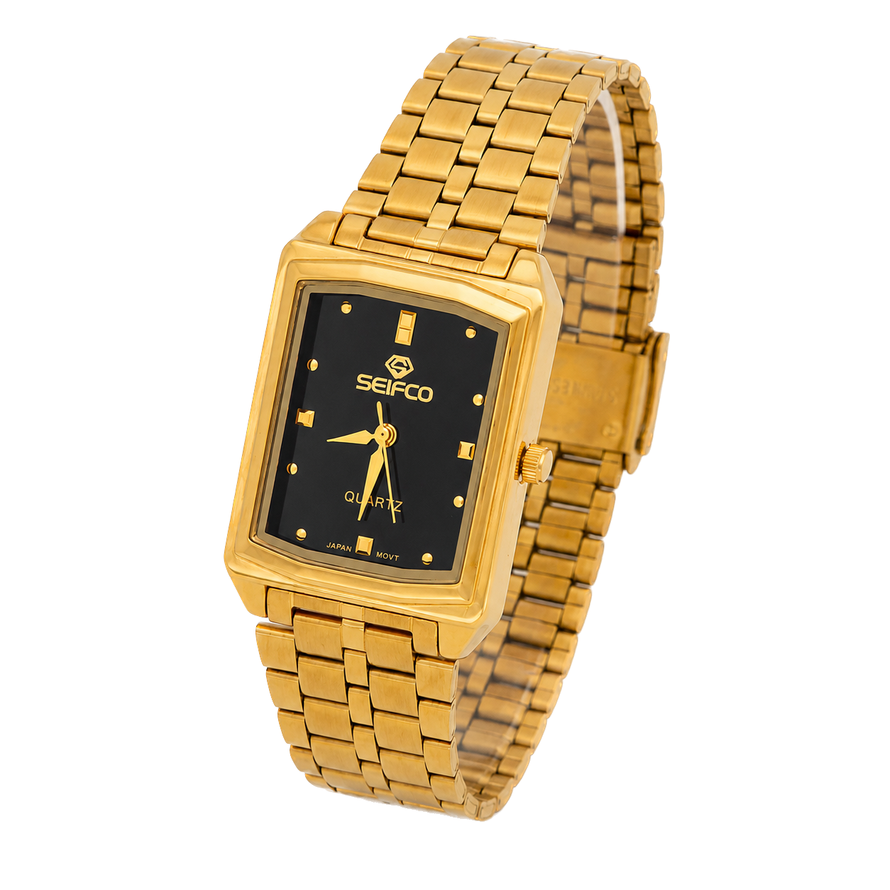 SEIFCO Classic Unisex Stainless Steel Watch with Black Dial and Gold Bracelet – Japanese - الصورة 2