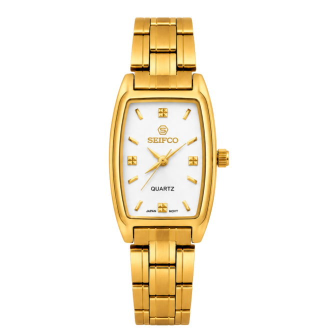 SEIFCO Slim Women's Stainless Steel Watch with White Dial and Gold Bracelet