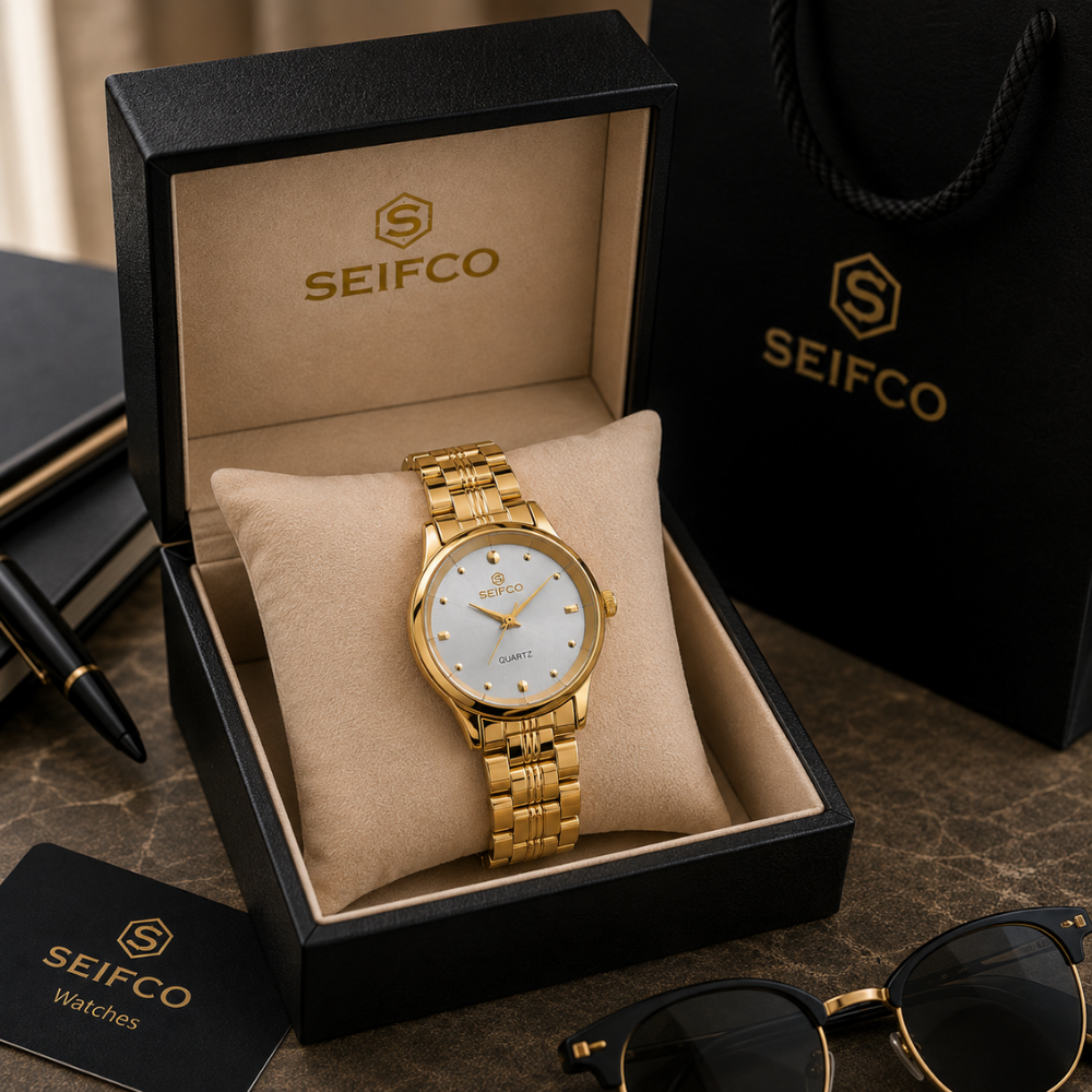 Seifco unisex Quartz Watch, Silver Dial, Gold Stainless Steel Bracelet - الصورة 2