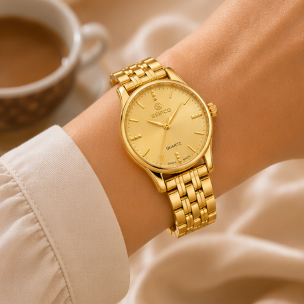 SEIFCO Classic | Women's Stainless Steel Watch with Gold Dial and Gold Bracelet - الصورة 3