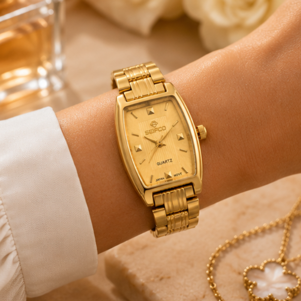 SEIFCO Classic Women’s Stainless Steel Quartz Watch with Gold Dial and Gold Bracelet - الصورة 5