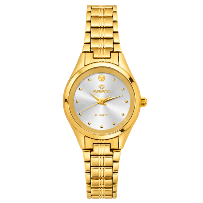 SEIFCO Classic Women’s Stainless Steel Quartz Watch with Silver Dial and Gold Bracelet