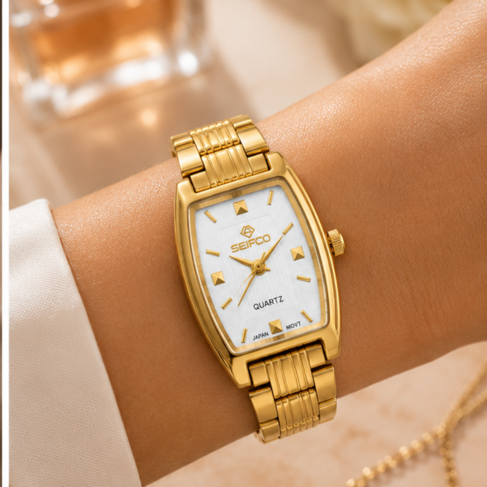 SEIFCO Classic Women’s Stainless Steel Quartz Watch with White Dial and Gold Bracelet - الصورة 4