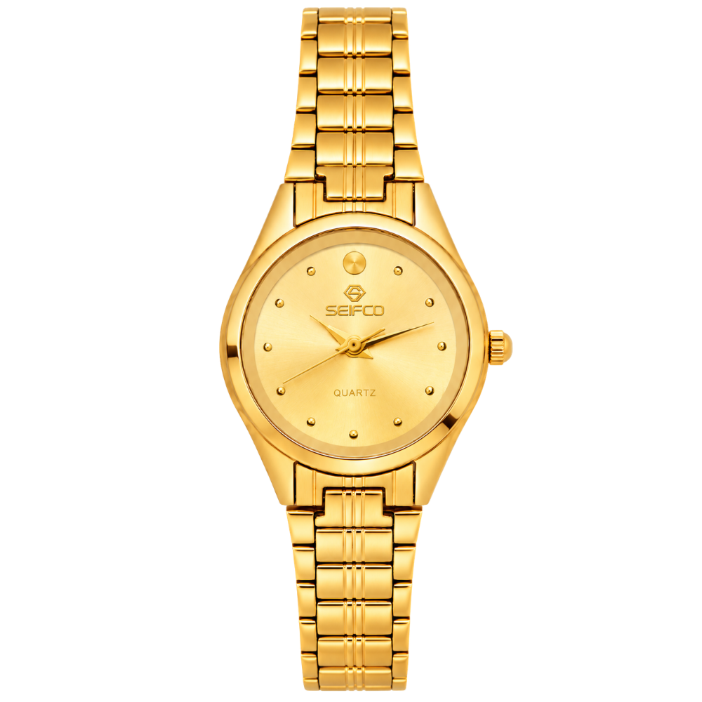 SEIFCO Classic Women’s Stainless Steel Quartz Watch with Gold Dial and Gold Bracelet