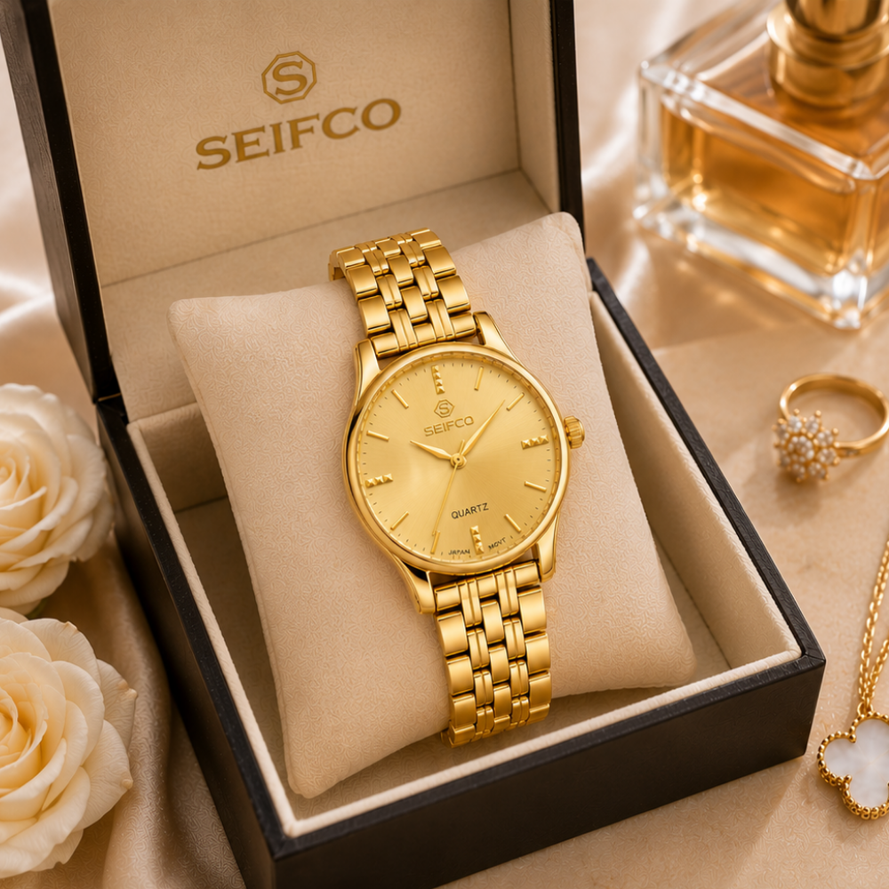 SEIFCO Classic | Women's Stainless Steel Watch with Gold Dial and Gold Bracelet - الصورة 4