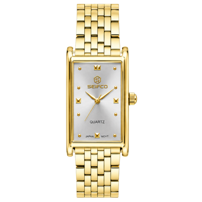 Seifco  unisex Quartz Watch, Silver Dial, Gold Stainless Steel Bracelet