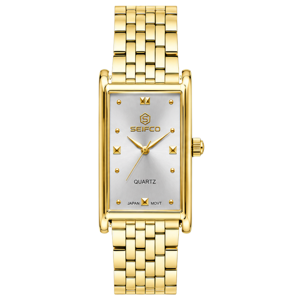 Seifco unisex Quartz Watch, Silver Dial, Gold Stainless Steel Bracelet