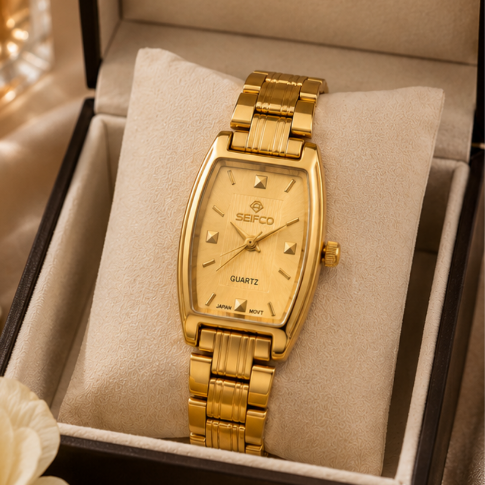 SEIFCO Classic Women’s Stainless Steel Quartz Watch with Gold Dial and Gold Bracelet - الصورة 3
