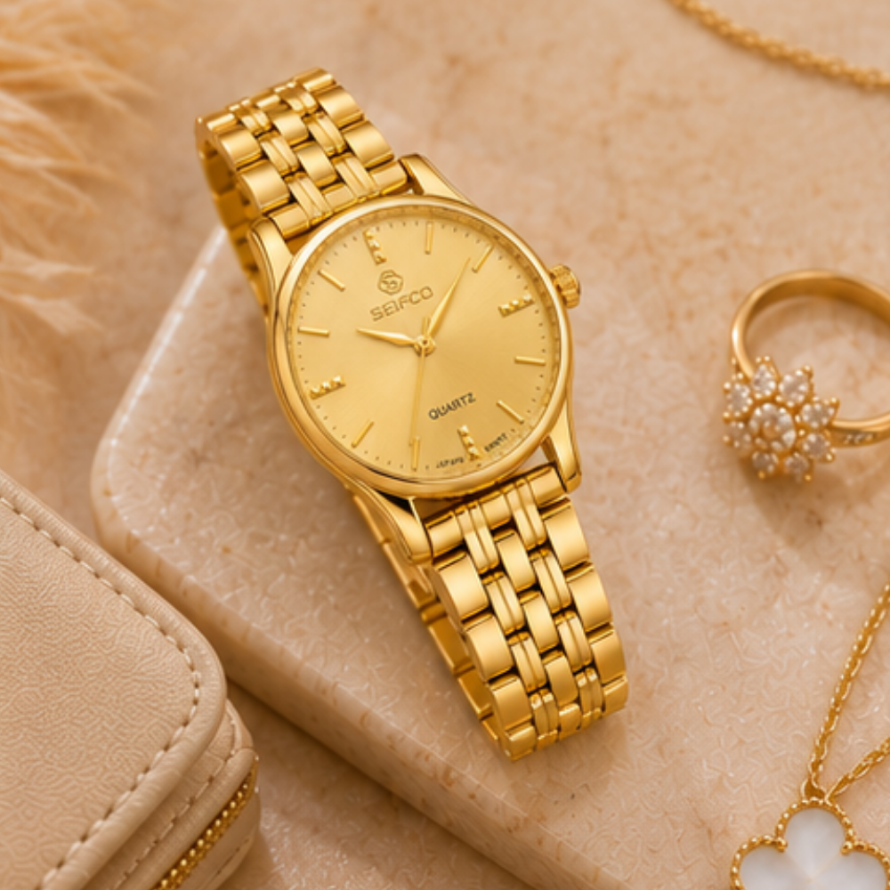 SEIFCO Classic | Women's Stainless Steel Watch with Gold Dial and Gold Bracelet - الصورة 2