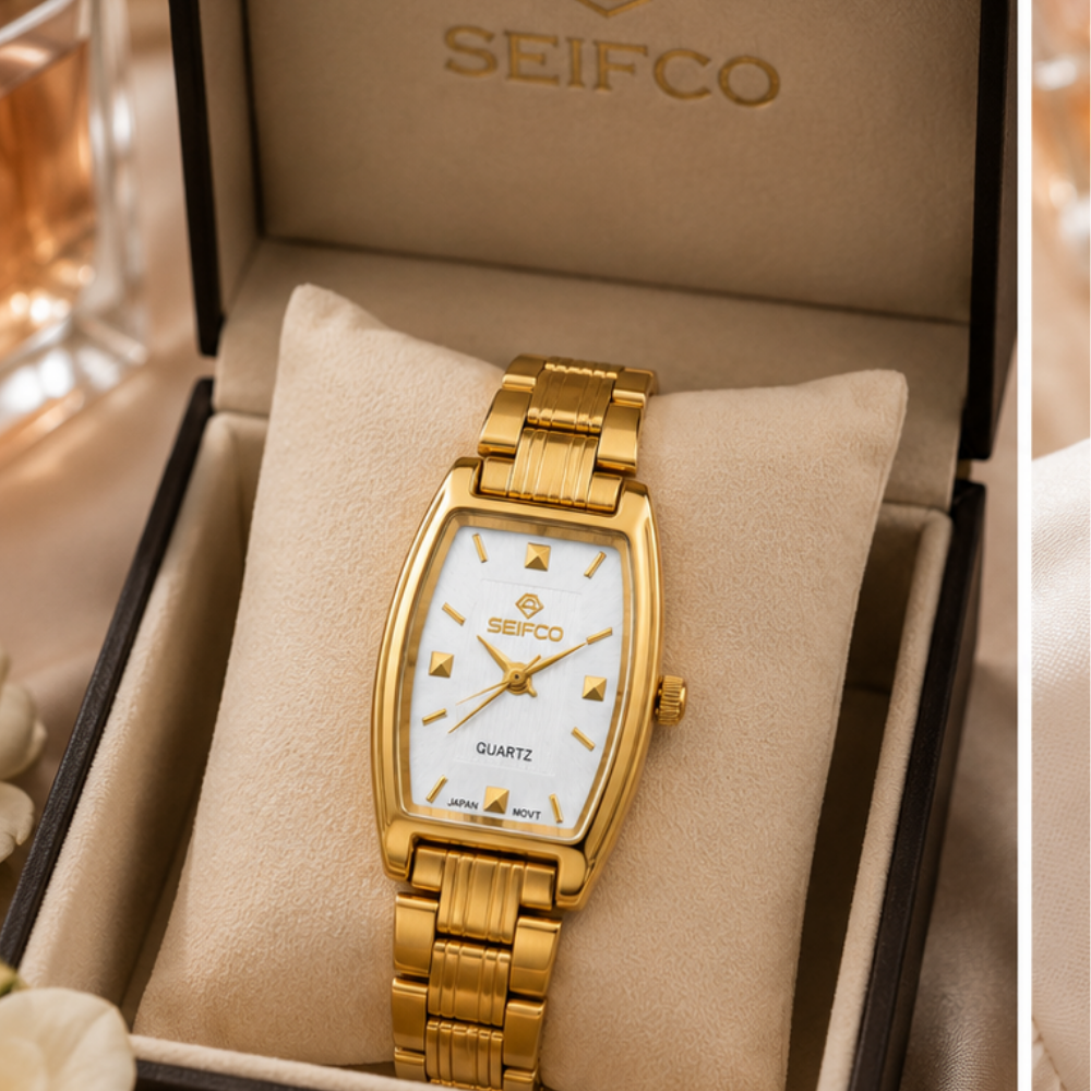 SEIFCO Classic Women’s Stainless Steel Quartz Watch with White Dial and Gold Bracelet - الصورة 5