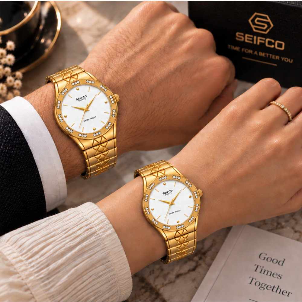 SEIFCO Classic Unisex Stainless Steel Watch with White Dial and Gold Bracelet - Image 2