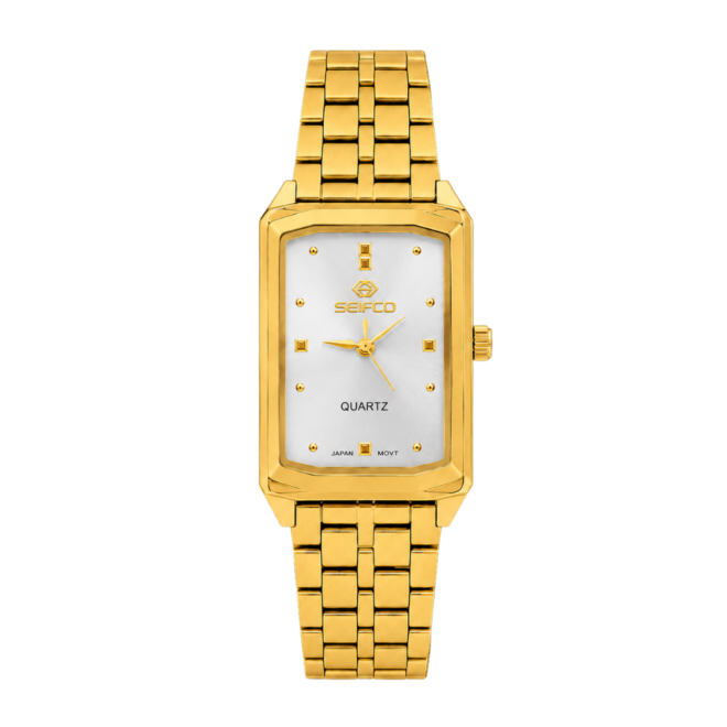 SEIFCO Classic Men’s Stainless Steel Quartz Watch with Silver Dial and Gold Bracelet